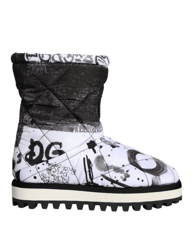 Bottes mi-mollet blanches matelassées à imprimé logo Dolce &amp; Gabbana