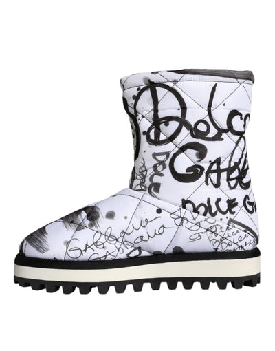 Bottes mi-mollet blanches matelassées à imprimé logo Dolce &amp; Gabbana
