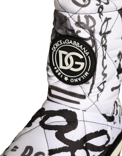 Bottes mi-mollet blanches matelassées à imprimé logo Dolce &amp; Gabbana