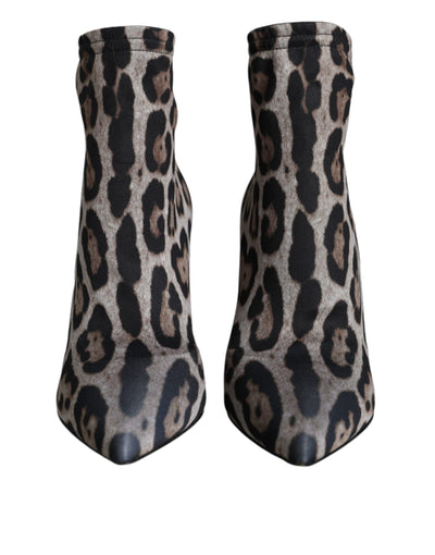 Bottines à talons extensibles léopard grises Dolce &amp; Gabbana