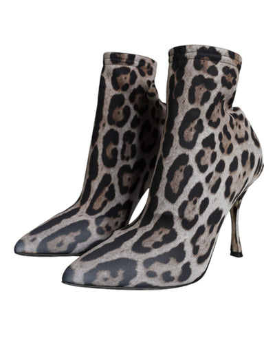 Bottines à talons extensibles léopard grises Dolce &amp; Gabbana