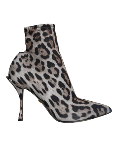 Bottines à talons extensibles léopard grises Dolce &amp; Gabbana