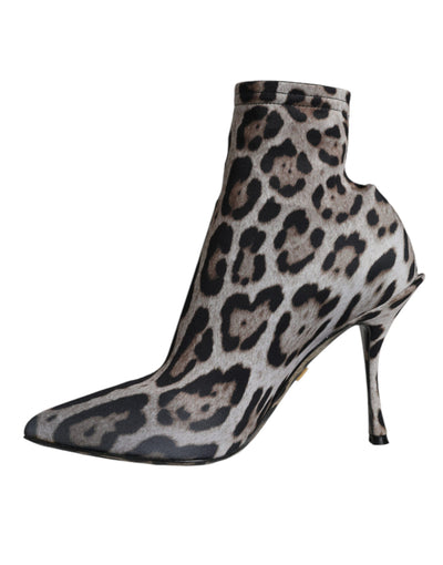 Bottines à talons extensibles léopard grises Dolce &amp; Gabbana