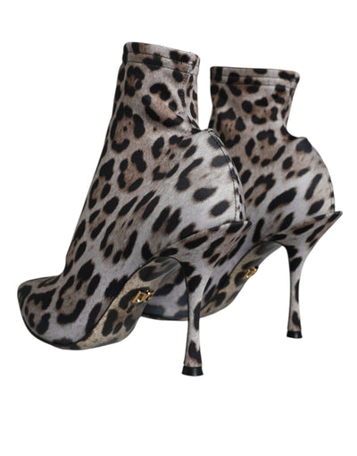 Bottines à talons extensibles léopard grises Dolce &amp; Gabbana