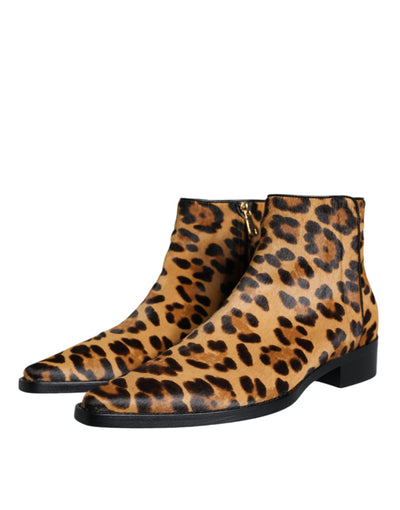 Dolce &amp; Gabbana Bruine Luipaard Kalfsbont Enkellaarsjes