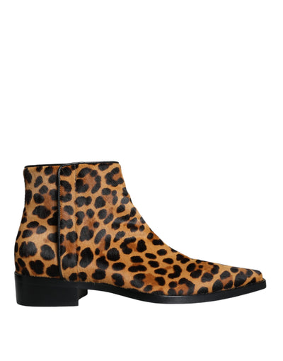 Dolce &amp; Gabbana Bruine Luipaard Kalfsbont Enkellaarsjes