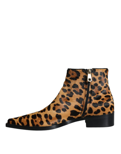 Dolce &amp; Gabbana Bruine Luipaard Kalfsbont Enkellaarsjes