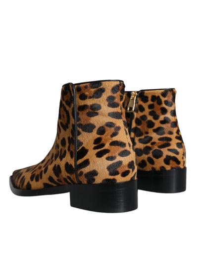 Dolce &amp; Gabbana Bruine Luipaard Kalfsbont Enkellaarsjes