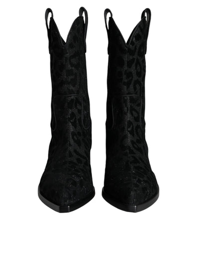 Bottes de cowboy léopard noires et grises Dolce &amp; Gabbana
