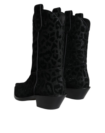 Bottes de cowboy léopard noires et grises Dolce &amp; Gabbana