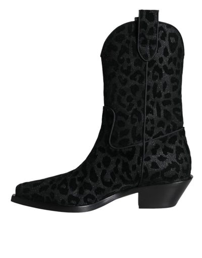 Bottes de cowboy léopard noires et grises Dolce &amp; Gabbana