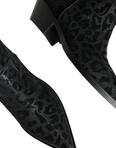 Bottes de cowboy léopard noires et grises Dolce &amp; Gabbana