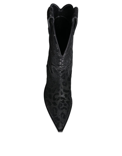 Bottes de cowboy léopard noires et grises Dolce &amp; Gabbana
