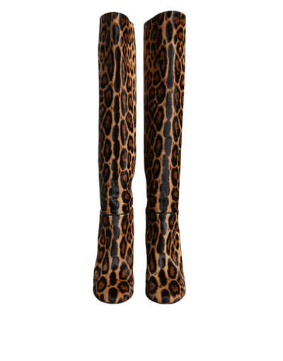 Bottes hautes léopard beiges et noires Dolce &amp; Gabbana