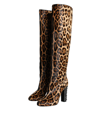 Bottes hautes léopard beiges et noires Dolce &amp; Gabbana