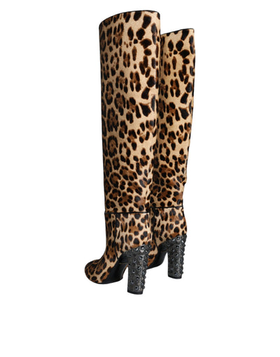 Bottes hautes léopard beiges et noires Dolce &amp; Gabbana