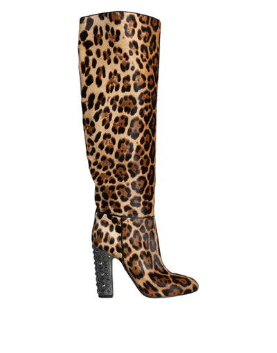 Bottes hautes léopard beiges et noires Dolce &amp; Gabbana