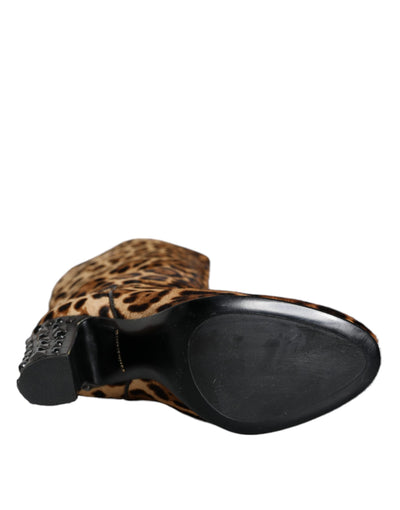 Bottes hautes léopard beiges et noires Dolce &amp; Gabbana