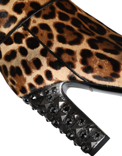 Bottes hautes léopard beiges et noires Dolce &amp; Gabbana