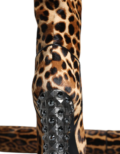 Bottes hautes léopard beiges et noires Dolce &amp; Gabbana