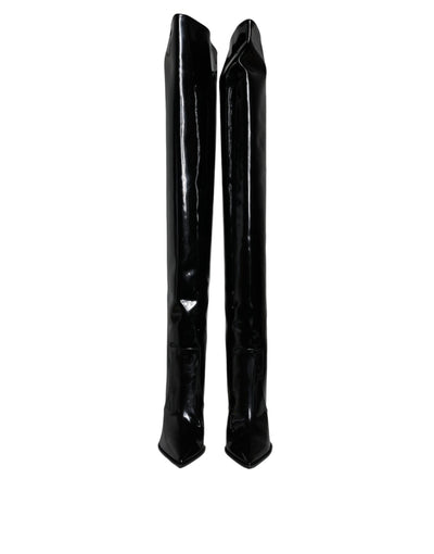 Bottes hautes en cuir verni noir Dolce &amp; Gabbana