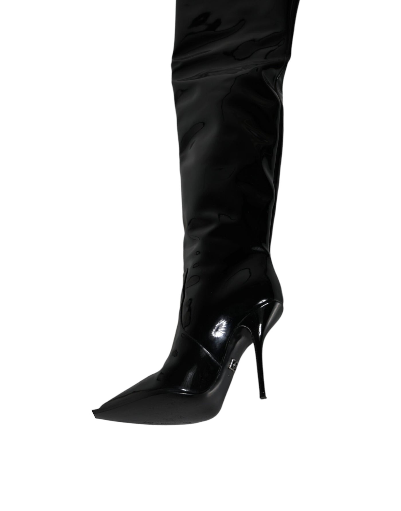 Bottes hautes en cuir verni noir Dolce &amp; Gabbana