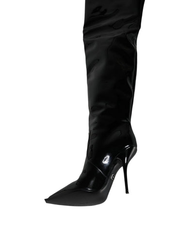 Bottes hautes en cuir verni noir Dolce &amp; Gabbana