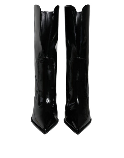 Bottes mi-mollet en cuir verni noir Dolce &amp; Gabbana