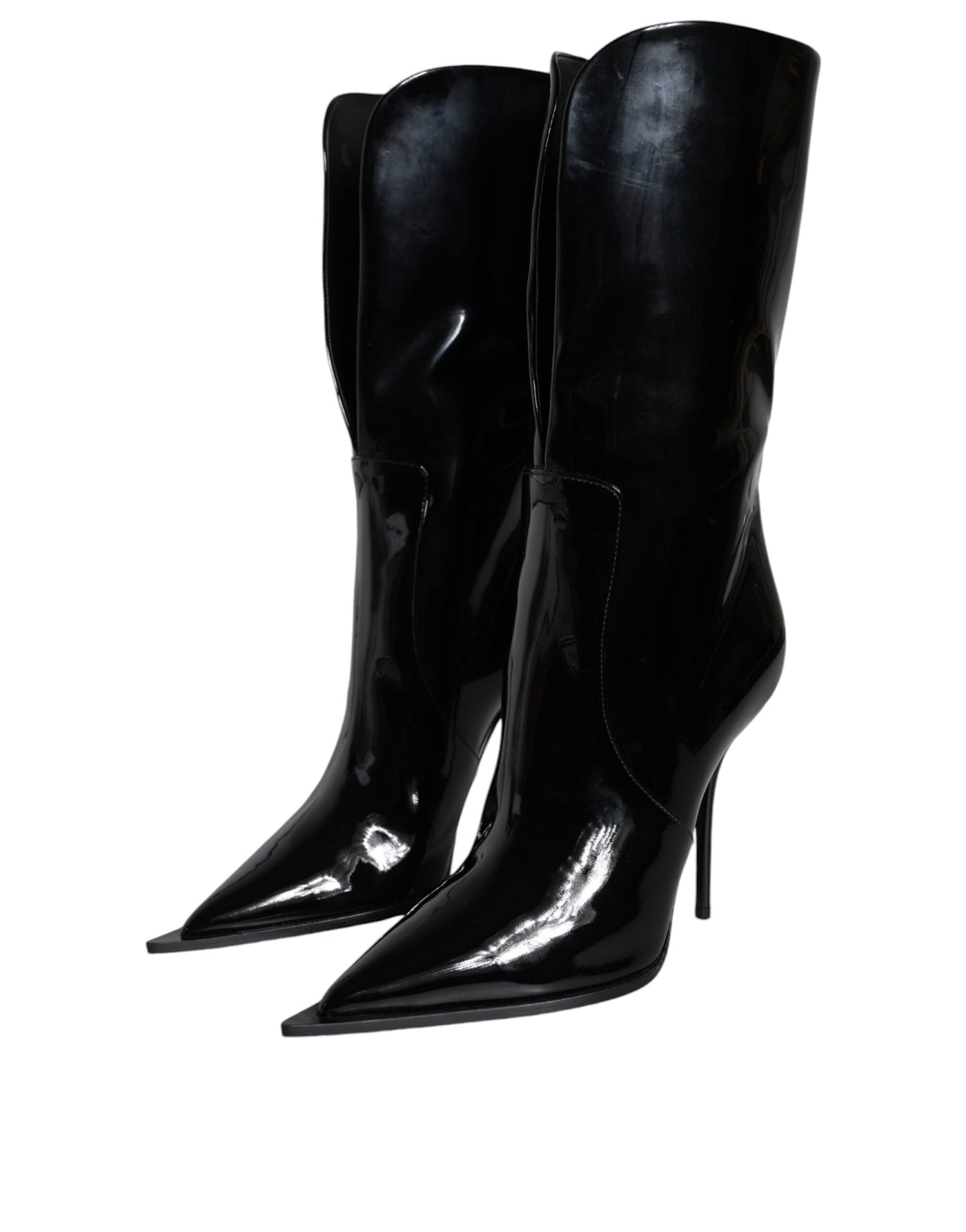 Bottes mi-mollet en cuir verni noir Dolce &amp; Gabbana