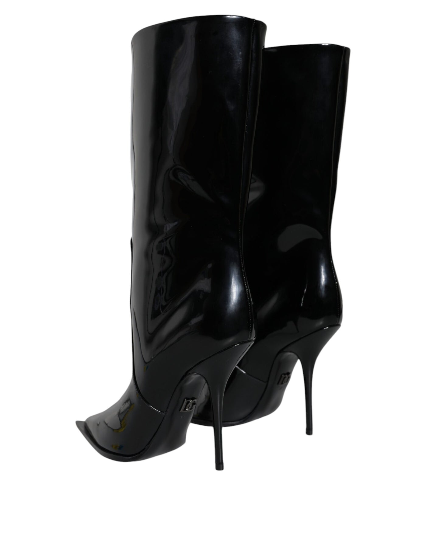 Bottes mi-mollet en cuir verni noir Dolce &amp; Gabbana