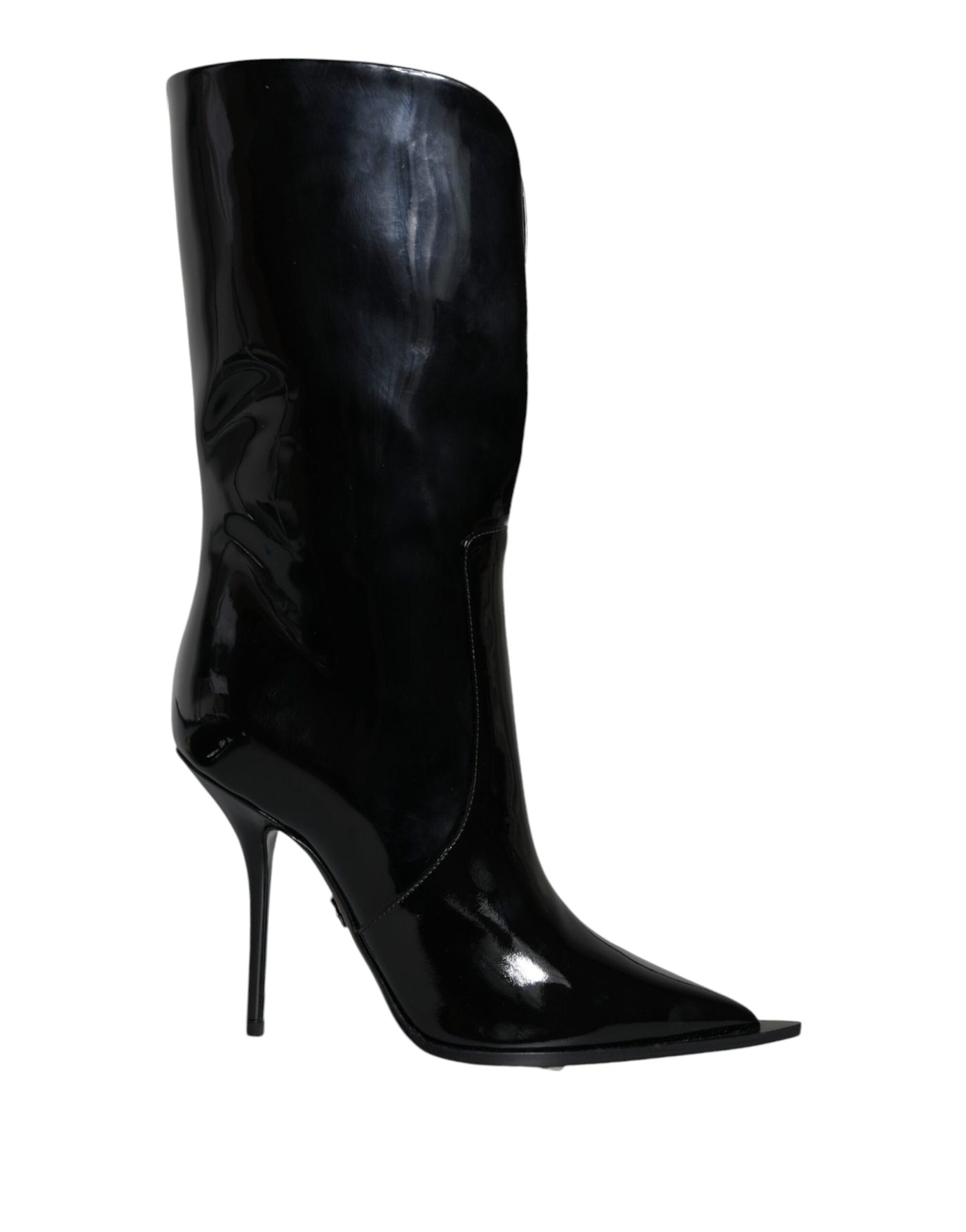 Bottes mi-mollet en cuir verni noir Dolce &amp; Gabbana