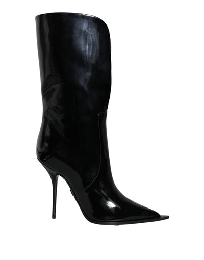 Bottes mi-mollet en cuir verni noir Dolce &amp; Gabbana