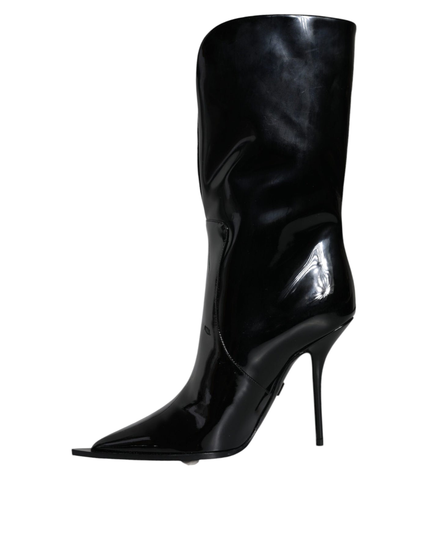 Bottes mi-mollet en cuir verni noir Dolce &amp; Gabbana