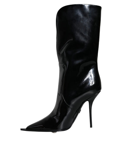 Bottes mi-mollet en cuir verni noir Dolce &amp; Gabbana