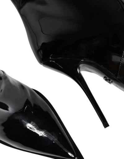 Bottes mi-mollet en cuir verni noir Dolce &amp; Gabbana