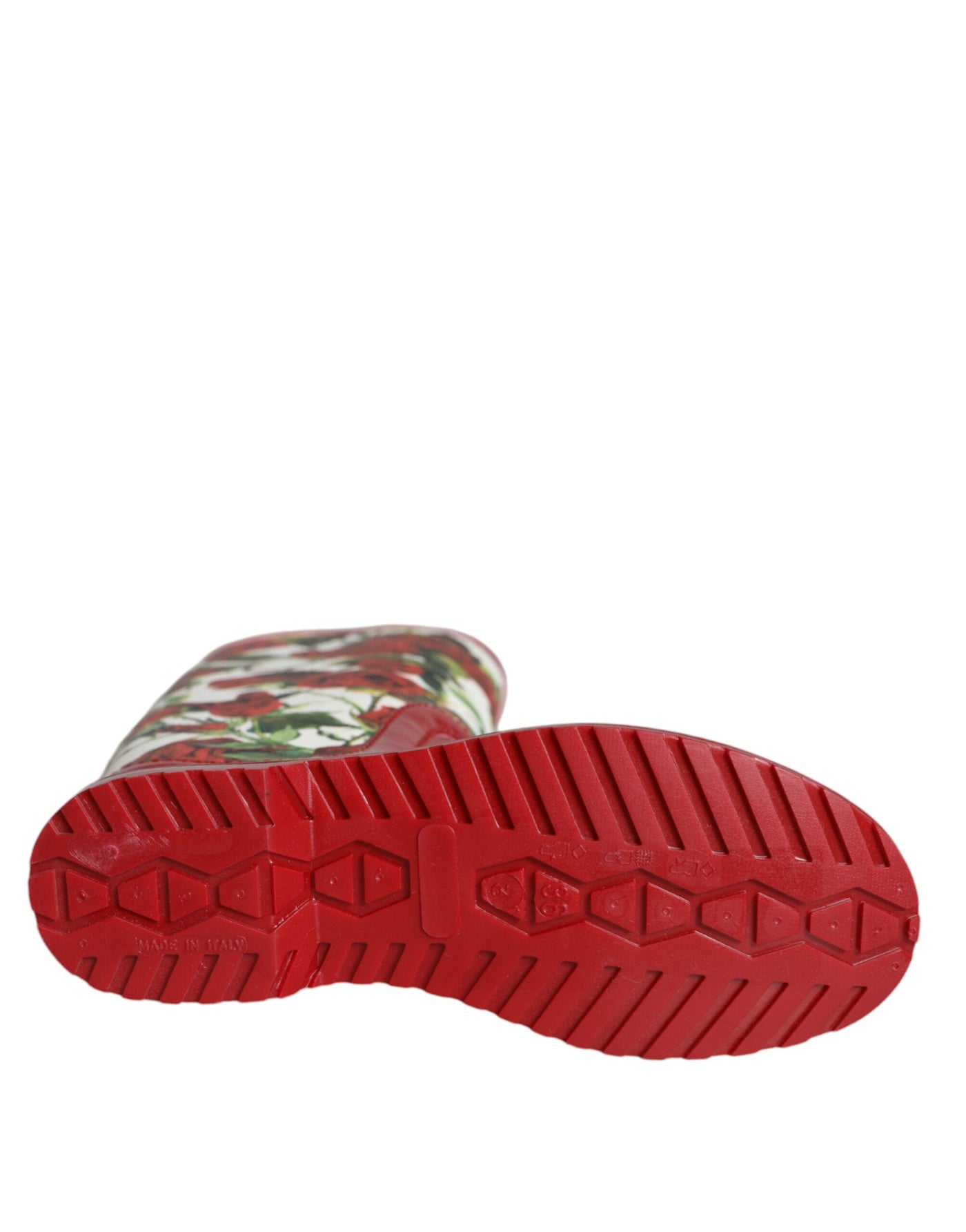 Bottes plates hautes en caoutchouc à fleurs rouges Dolce &amp; Gabbana