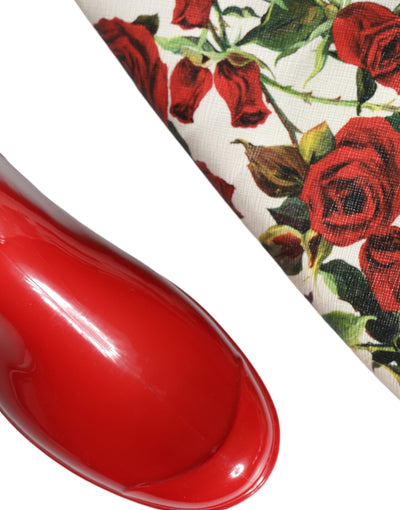Bottes plates hautes en caoutchouc à fleurs rouges Dolce &amp; Gabbana