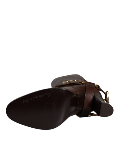 Bottes hautes en cuir marron Dolce &amp; Gabbana avec logo doré