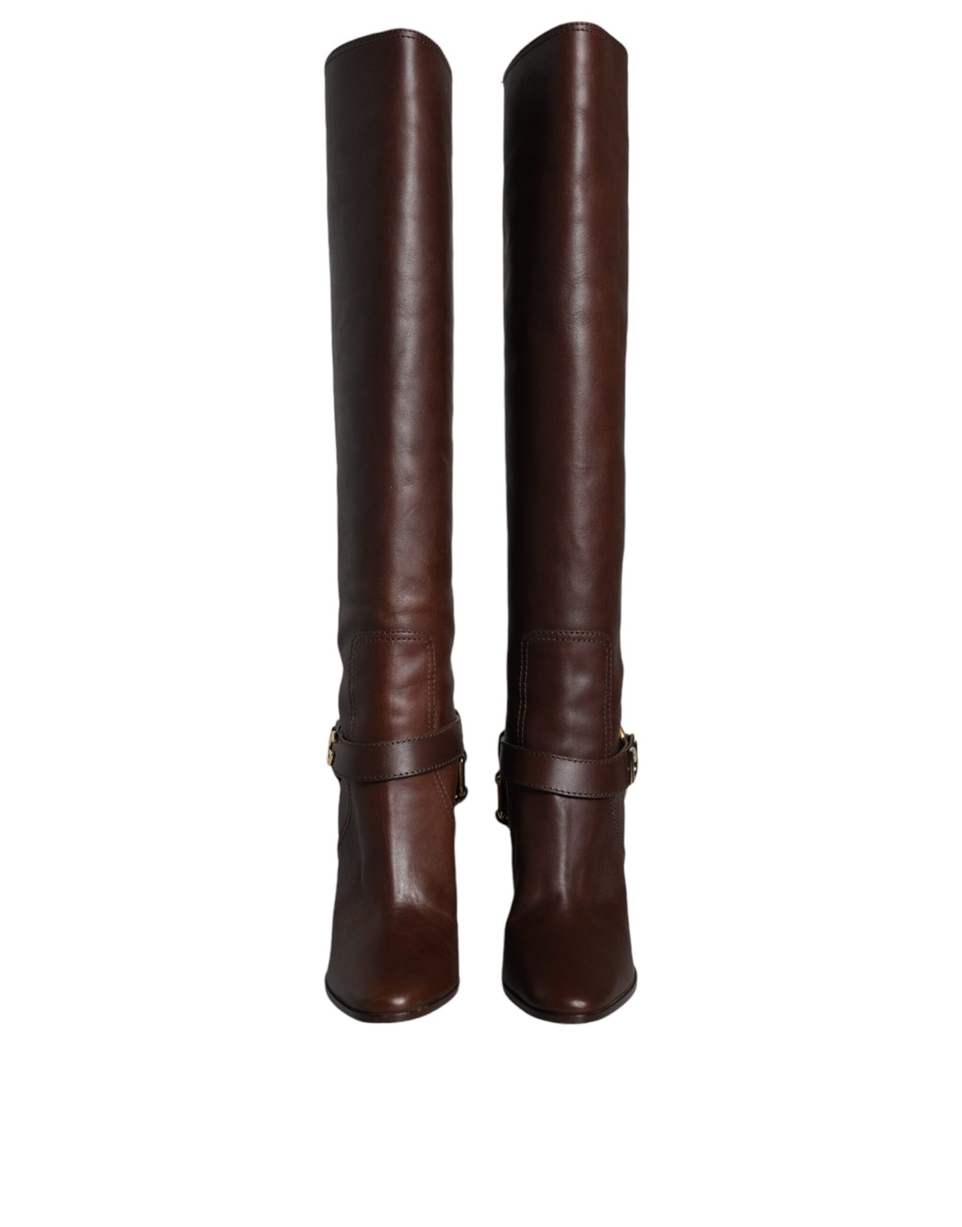Bottes hautes en cuir marron Dolce &amp; Gabbana avec logo doré