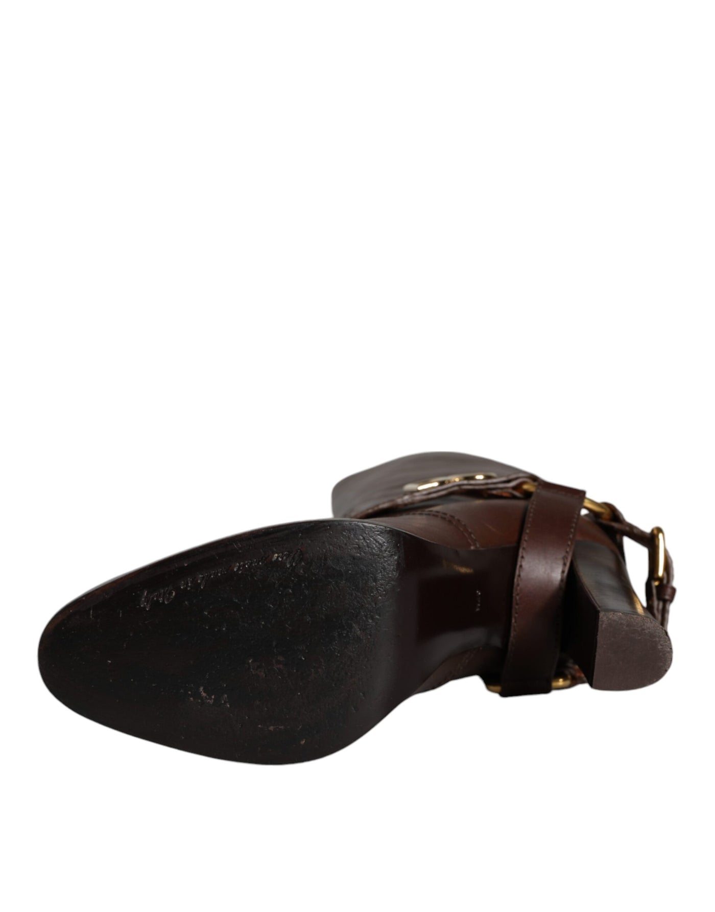 Bottes hautes en cuir marron Dolce &amp; Gabbana avec logo doré