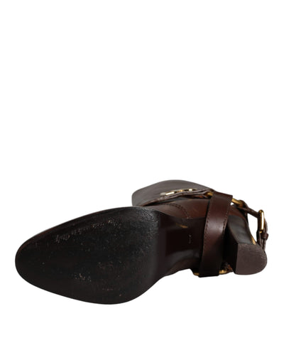 Bottes hautes en cuir marron Dolce &amp; Gabbana avec logo doré