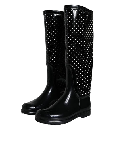 Bottes hautes en caoutchouc noires à pois Dolce &amp; Gabbana