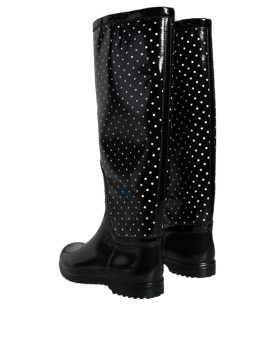 Bottes hautes en caoutchouc noires à pois Dolce &amp; Gabbana