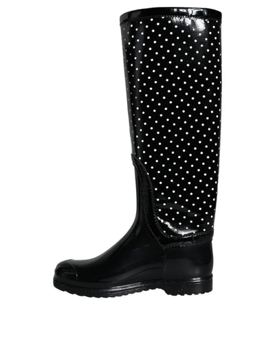 Bottes hautes en caoutchouc noires à pois Dolce &amp; Gabbana