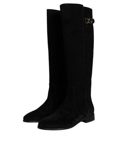 Bottes hautes en daim noir Dolce &amp; Gabbana