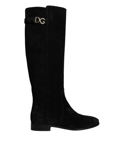Bottes hautes en daim noir Dolce &amp; Gabbana