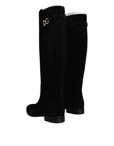 Bottes hautes en daim noir Dolce &amp; Gabbana