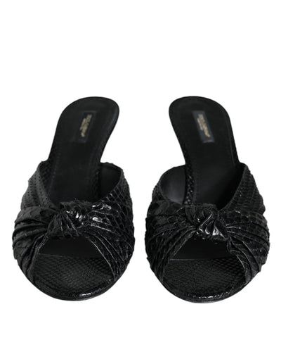 Dolce &amp; Gabbana Zwarte Leren Hakken Slides Sandalen Schoenen
