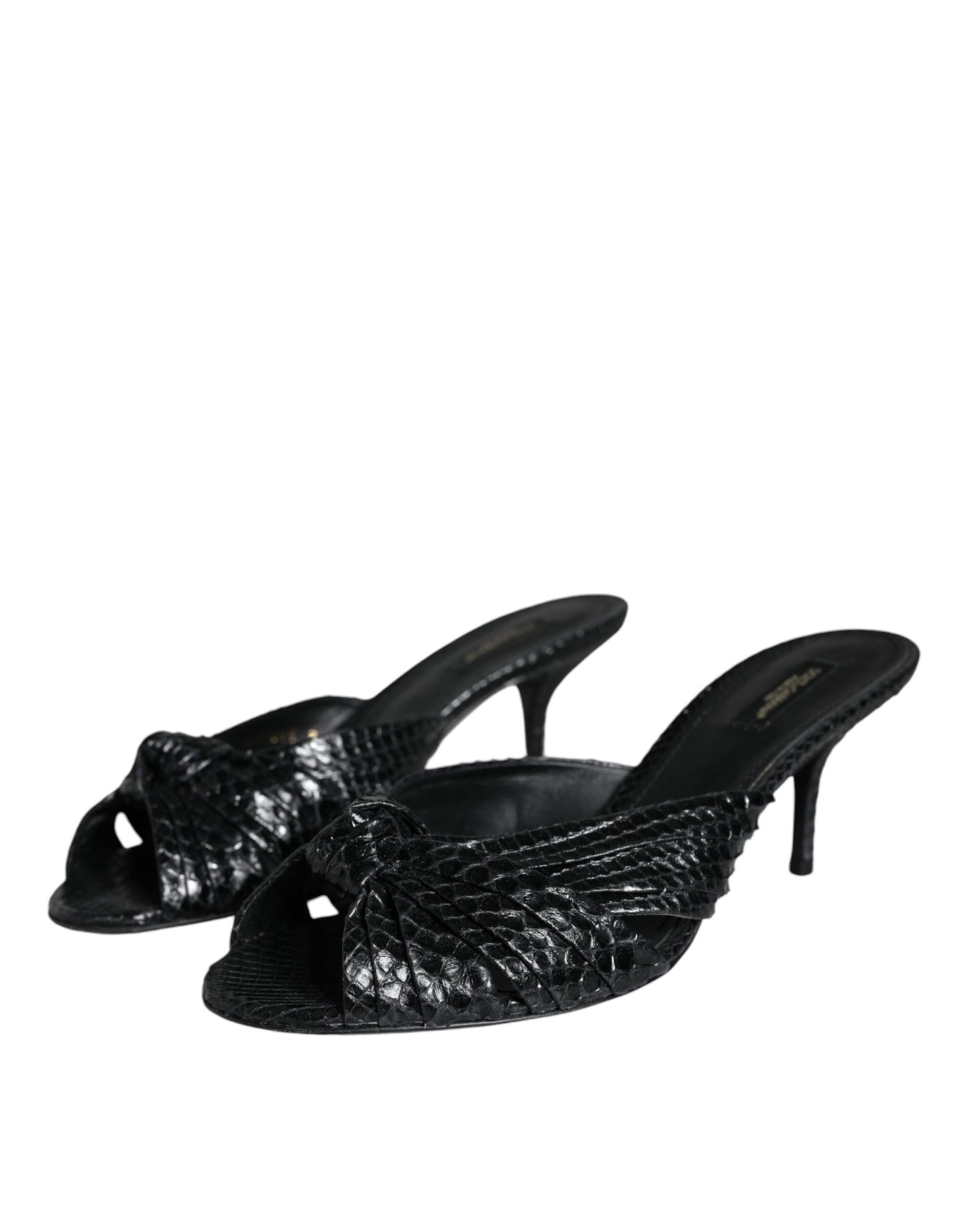 Dolce &amp; Gabbana Zwarte Leren Hakken Slides Sandalen Schoenen