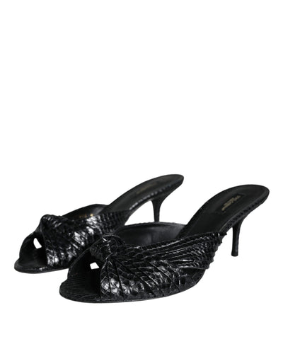 Dolce &amp; Gabbana Zwarte Leren Hakken Slides Sandalen Schoenen